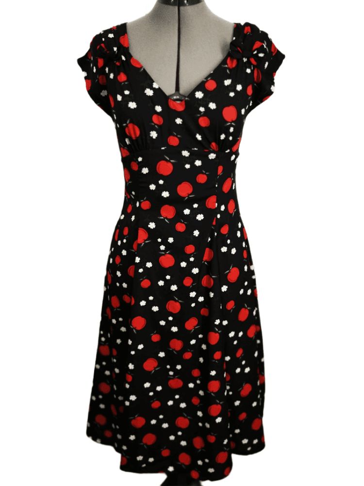 open lace back dress HELL BUNNY- RED CHERRY PRINT DRESS  HepKat Clothing